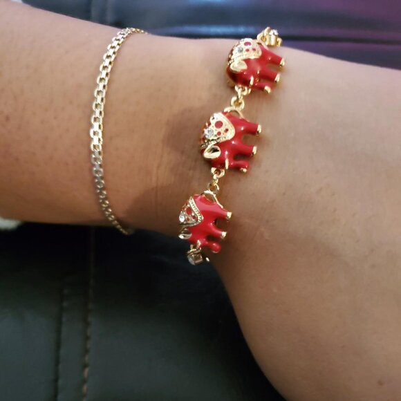Neiman Marcus Barzel 18k Gold Elephant Ruby Red Eternal Bracelet - Picture 2 of 4